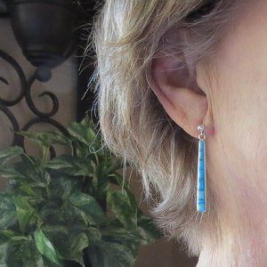 Long Turquoise Silver Dangle Post Earrings